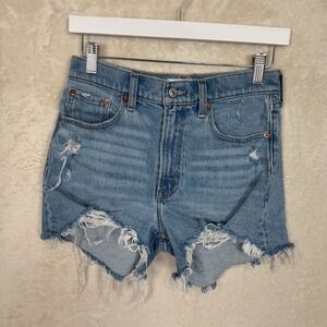 Abercrombie & Fitch 4" Mom Short High Rise Distressed Blue Denim Women Size 26